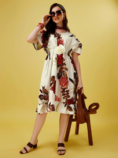 Women's Floral Print Flared Midi Dress