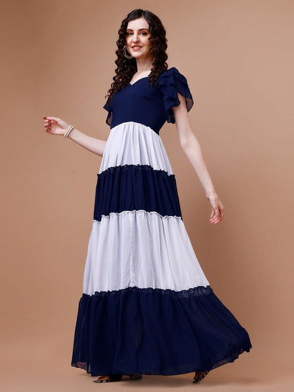 Women's Georgette Color-Block Flared Gown