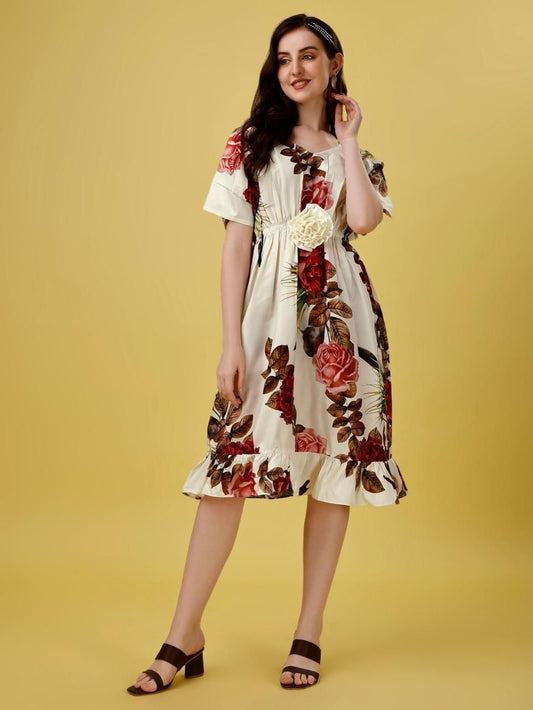 Women's Floral Print Flared Midi Dress