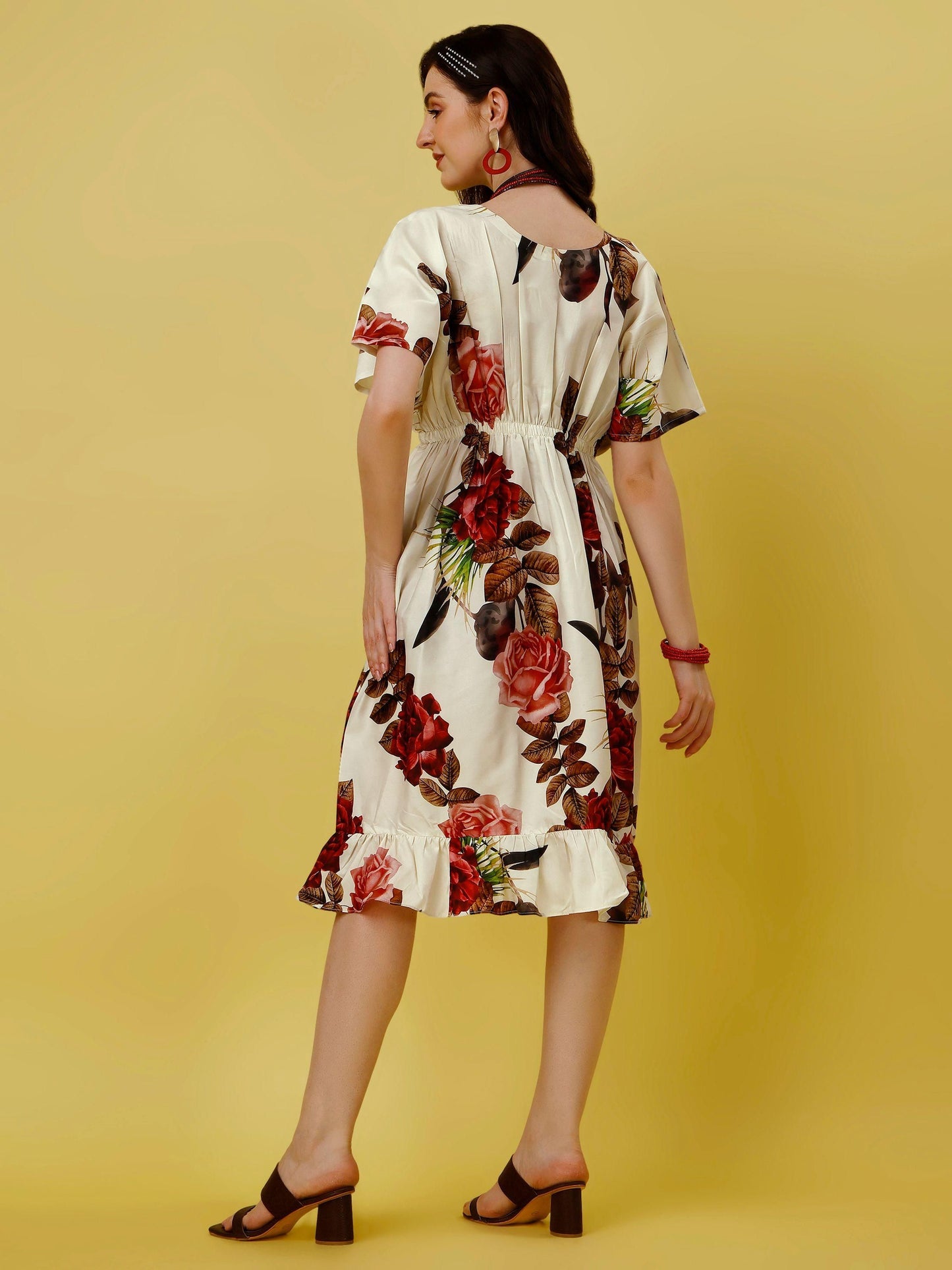 Women's Floral Print Flared Midi Dress