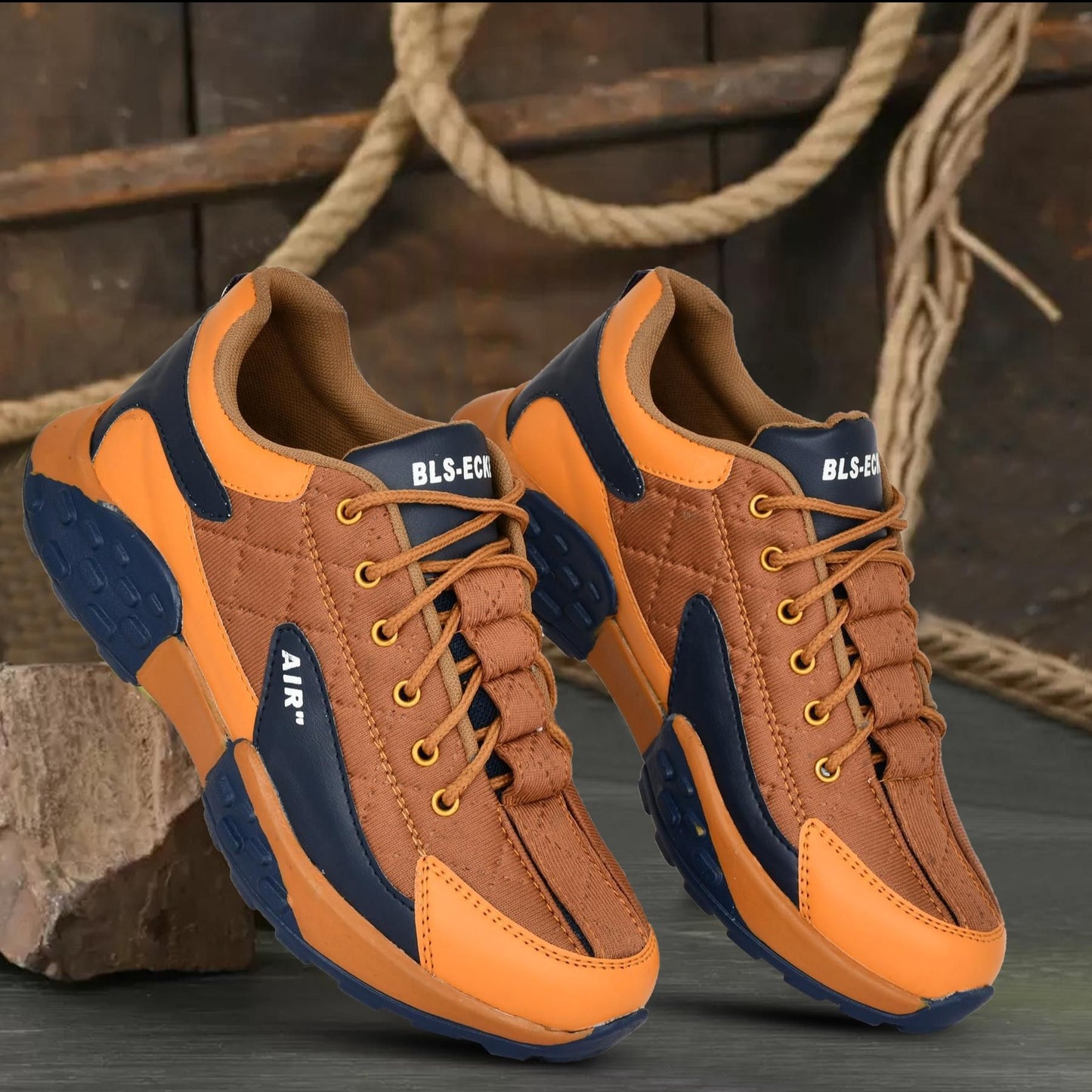 AIR Men,Textured, Lightweight, Comfort Insole, Contrast Sole, Lace-Up Orange Sneakers