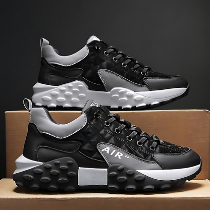 AIR,Textured, Lightweight, Comfort Insole, Contrast Sole, Lace-Up Black Sneakers