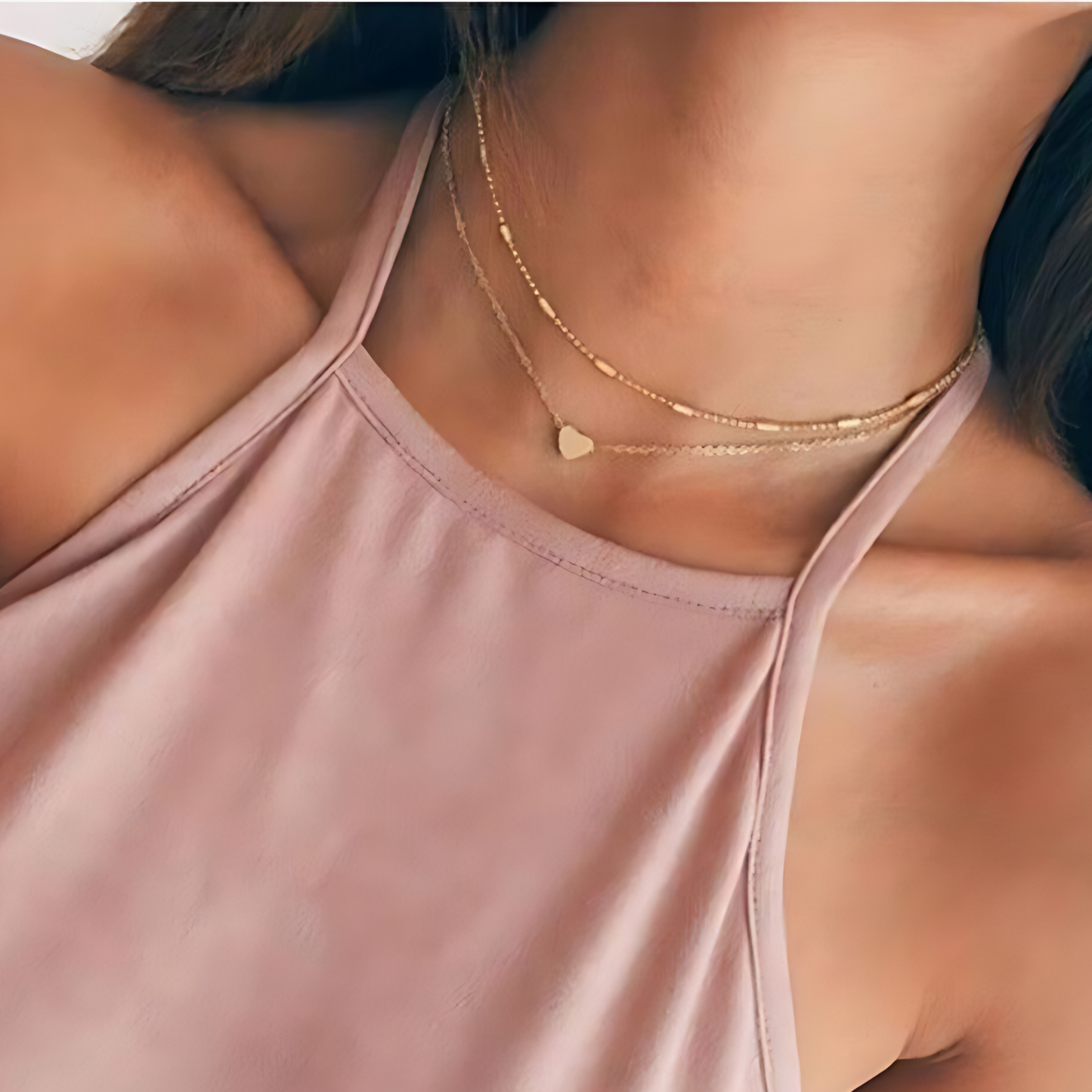 Heart Pendant Gold Plated Double Layered Necklace