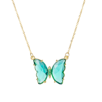 Blue Crystal Butterfly Corner Strapped Pendant Necklace