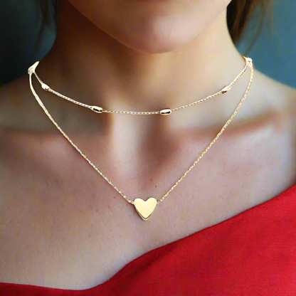 Heart Pendant Gold Plated Double Layered Necklace