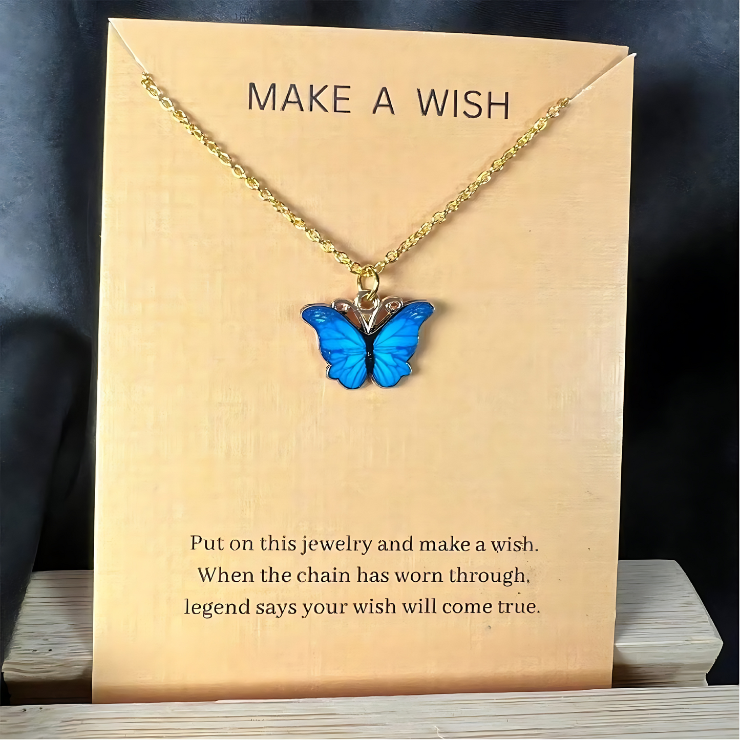 Blue Crystal Butterfly Center Strapped Pendant Necklace