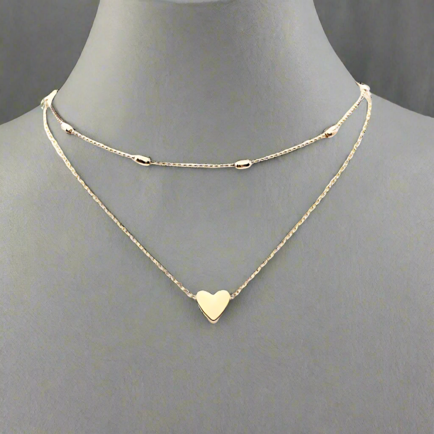 Heart Pendant Gold Plated Double Layered Necklace